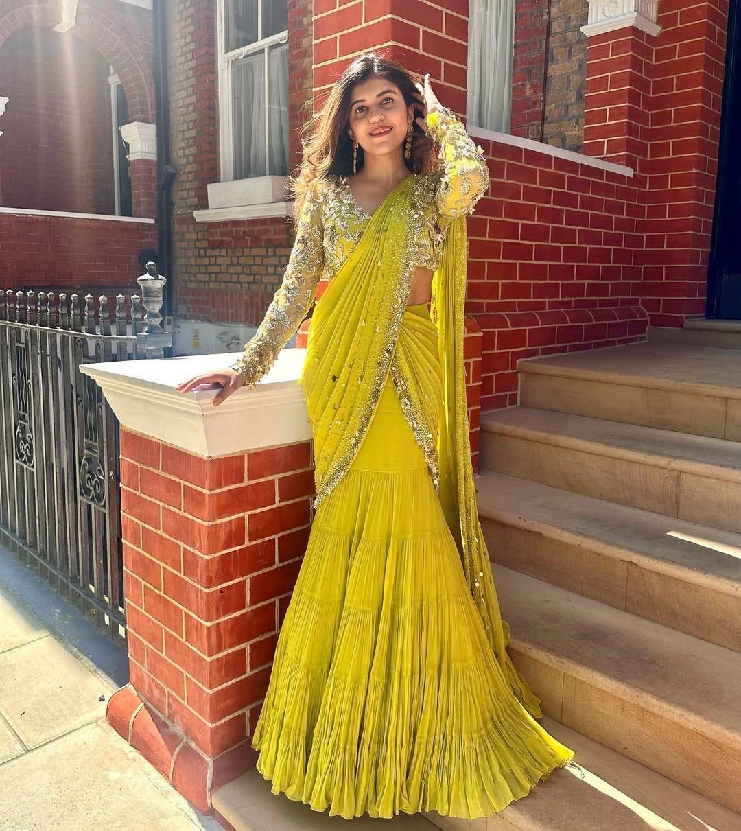 Marriage Special Gorgette Yellow Color Reday To Wear Saree ππ