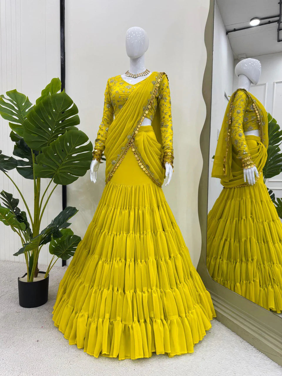 Marriage Special Gorgette Yellow Color Reday To Wear Saree ππ