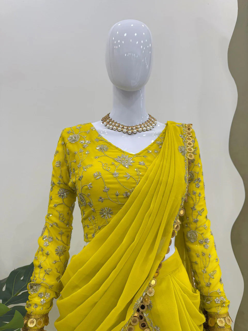 Marriage Special Gorgette Yellow Color Reday To Wear Saree ππ